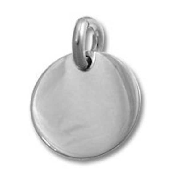 Round Tag Pendant Charm May Cubic Zirconia Sterling Silver Engravable Round Tag Pendant Charm May Cubic Zirconia Sterling Silver Engravable