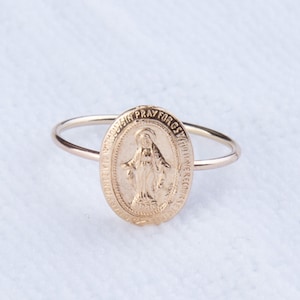 Gold Filled Dainty Virgin Mary Ring, Religious Ring, Gift for Her, Easter Gift, Stacking Ring, Christian, Catholic Jewelry, CM250R