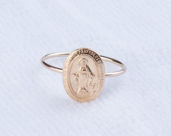 Gold Filled Dainty Virgin Mary Ring, Religious Ring, Gift for Her, Easter Gift, Stacking Ring, Christian, Catholic Jewelry, CM250R
