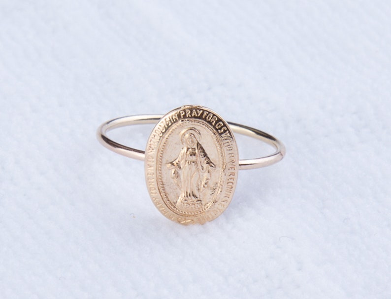 Gold Filled Dainty Virgin Mary Ring, Religious Ring, Gift for Her, Easter Gift, Stacking Ring, Christian, Catholic Jewelry, CM250R image 1