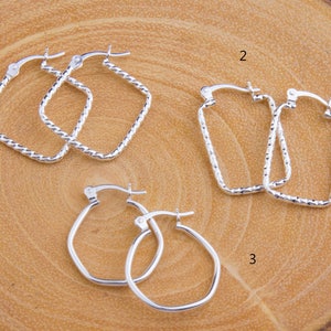 Sterling Silver Plain or Textured Geometric Hoop Earrings, Priced Per Pair, Dainty Hoop Earrings, Sterling Silver Hoop, Skinny Hoops SER353