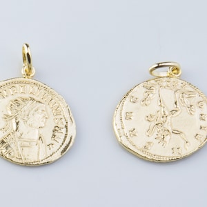 Roman/Greek Gold Plated Coin Pendant, Gold Coin Pendant, Thick, Heavy Roman/Greek Coin Charm Pendant, Large Gold Coin VC85
