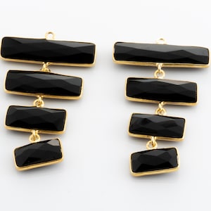 Onyx Rectangle Statement Pendant Or Earrings, Priced Per Piece, Gold Onyx Rectangles, Statement Earrings, Onyx Link Connector CM141GC