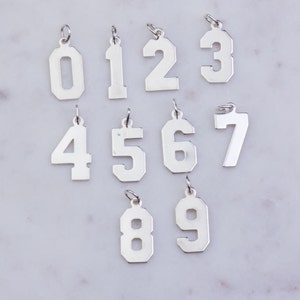 Sterling Silver Number Charm, 0-9, Sport Jersey Font, Charm Pendant, Sports, Birthday, Anniversary, Wedding Gift, Number Jewelry, CMNUMA