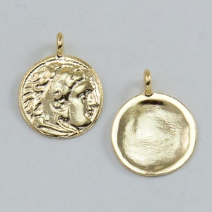 Vintage Style Roman Gold Coin, Gold Plated Over Sterling Silver, Replica Roman Coin, Greek Coin, Coin Pendant, Old Coin,  VC87