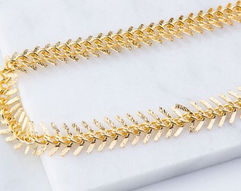 3ft-Fish Bone Gold Plated Over Brass Chain,Priced per Foot, 11mm Fishbone Gold Chain,Chain Findings, Fishbone Gold Chain,Brass Chain SCNF196