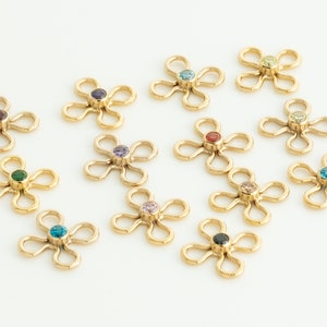 Gold Filled Flower Birthstone with 2mm CZ Connector for Permanent Jewelry, Permanent Bracelet, Daisy CZ Birthstone Connectors, CM154GC