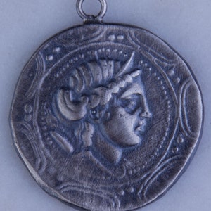 Large Roman, Greek Medallion Coin Pendant in Oxidized Sterling Silver, Medallion Pendant,Ancient Roman Coin Charms, VC42
