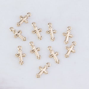 10pcs-10mm Small Cross Pendant in Gold Filled or Sterling Silver, Jewelry Making Supplies, Cross Dangle Charms, Cross Shaker Charms, CM208C