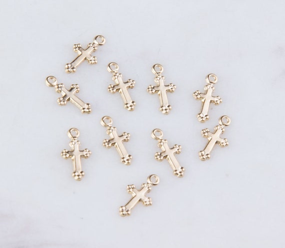 Clearance Mini Christian Cross Charms (7pcs / 10mm x 20mm / Tibetan Silver / 2 Sided) Religious Catholic Jewellery Christmas Party Favor Charm CHM870