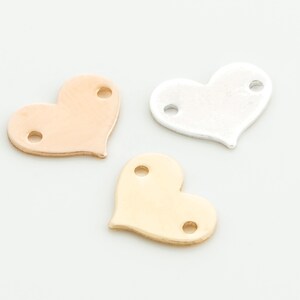 5pc-11x8mm Heart 2 Hole Drilled Stamping Blank in Silver, Gold Filled, Rose Gold Filled, Great for Permanent Jewelry, Bracelet, CM215LC