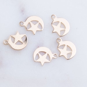 10 Stück-Mond und Stern Anhänger in Sterling Silber oder 14K Gold Filled,leicht, Dünner Mond Stern Charm, 24 GAUGE, Baumeln Charm