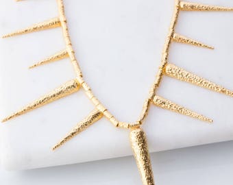 Vermeil Spike Necklace, Statement Vermeil Necklace, Edgy Spike Necklace, Vermeil Chain, Pointy Spike Necklace, Spike Gold Necklace GVN16