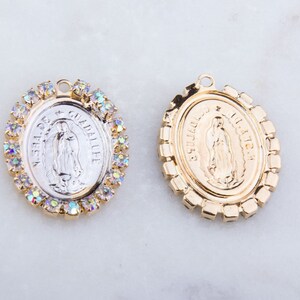 2Pieces- Our Lady of Guadalupe with Crystal Heavy Gold Plating on Brass, Religion Charms,Religion Catholic Charms,Lightweight Charms, CM221R