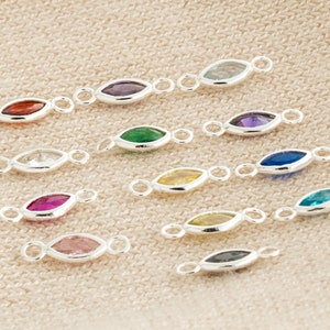 5pcs - 6mm x 3mm Marquise Birthstone CZ Sterling Silver Connector,Mothers Day,School colors,Permanent Jewelry, Bracelet ,CM152GC