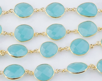 Blue Chalcedony Stone Chain by Foot in Gold Plated over Sterling Silver, Chalcedony Stone Chain, Stone Chain By Foot, Chain SCNF213