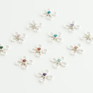 Sterling Silver CZ Flower Birthstone with 2mm CZ Connector for Permanent Jewelry, Permanent Bracelet, Daisy CZ Birthstone Connectors, 164GC