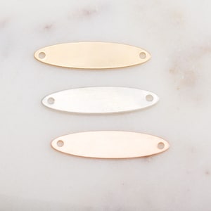 5Pcs-24 GAUGE, Oval Name Bar with Two Holes, Gold Filled, Rose Gold Filled, Name Plate, Oval Connector, Stamping Blank, Personalize, ST18VR