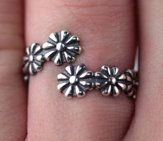 Gänseblümchen Blumen Sterling Silber verstellbarer Ring