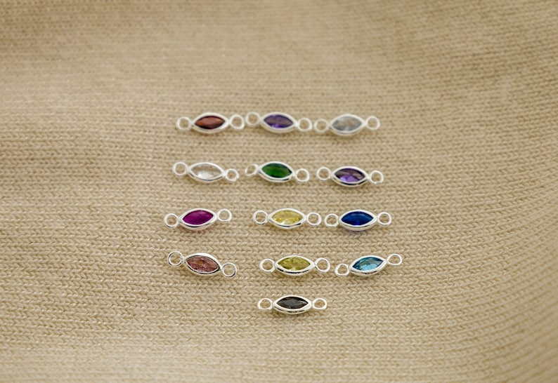 5pcs 6mm x 3mm Marquise Birthstone CZ Sterling Silver Connector,Mothers Day,School colors,Permanent Jewelry, Bracelet ,CM152GC image 5