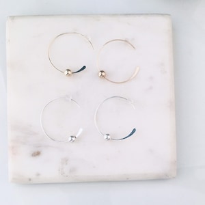 Gold Filled OR Sterling Silver Endless Hammered End Hoop 5mm Bead Earwire Earrings, Dainty Thin Hoop Earwire, 5mm Bead Hoops, GFER217