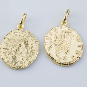 Roman/Greek Gold Plated Coin Pendant, Gold Coin Pendant, Thick, Heavy Roman/Greek Coin Charm Pendant, Large Gold Coin VC86