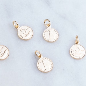5 pieces- Italiana Coin Gold Plated on Silver Coin Pendant, Gold Coin Pendant, Thick, Small Thick Italiana Coin Charm Pendant,Gold Coin VC66