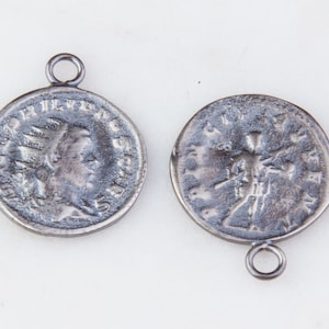 19mm Roman, Greek Medallion Coin Charm in Oxidized Sterling Silver, Medallion Pendant, Ancient Roman, Greek Coin Charms,Double Sided VC15