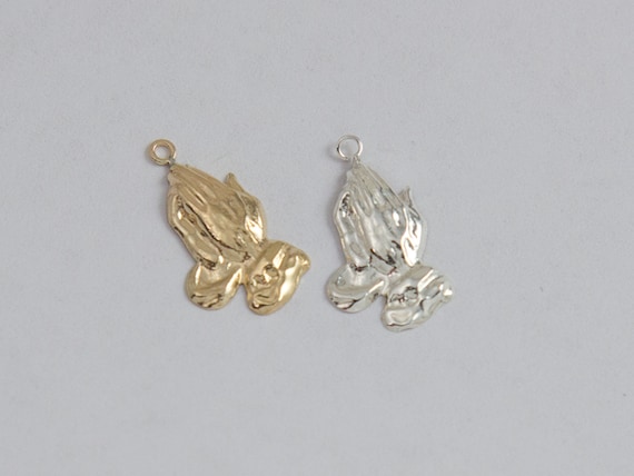 Praying Hands Charm Pendant in Sterling Silver or Gold Plated Over