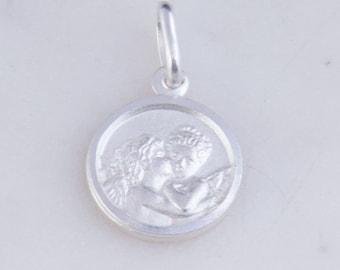 Round Cherub Angels Charm in Shiny Sterling Silver, Cupid Angel Charms,  Love Angel, Religious Angel Charms, Dainty Charm CM036AN
