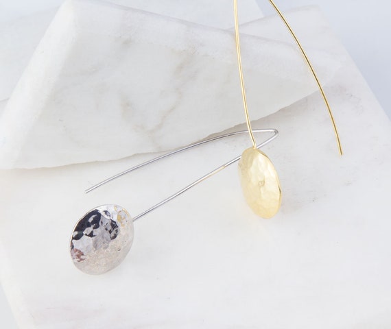 Orecchini A Disco Martellato In Argento Sterling Placcato Oro – 19mm, Chiusura A Amo