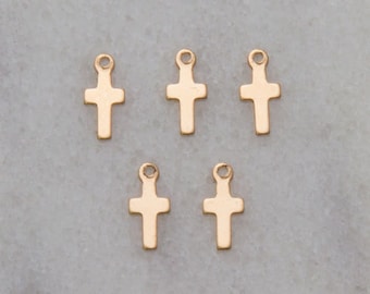 10 Pcs-7mm Tiny Skinny Cross Pendant in Sterling Silver, Gold Filled or Rose Gold Filled, Cross Shaker Charms , Cross Dangle Charms, HCIN209