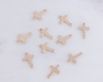 Set of 10 pieces - Tiny Cross Stamping Link Connector, in Silver, Gold Filled, Rose Gold Filled,Permanent Jewelry Bracelet, Earring, CM199LC