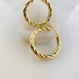 Gold Plated Twisted Rope Hoop Earrings, Big Gold Hoops, Thick Gold Earrings, Hoop Earrings, Gift for Women, Earrings for Women,GFER243