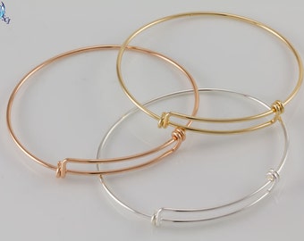 Adjustable Wire Bangle, 1.65mm, Sterling Silver, Gold Filled, Rose Gold Filled, Bracelet, Jewelry Findings, Charm Bracelet, Minimal, SCBR101