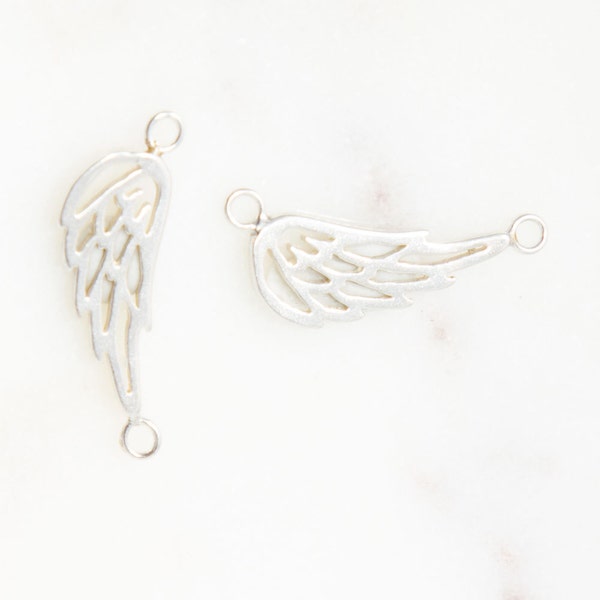 2pcs-Small Cutout Angel Wing Link Connector in Sterling Silver Angel Wing Pendant, Charm Pendants, Jewelry Making Supplies, Bracelet, 6LC