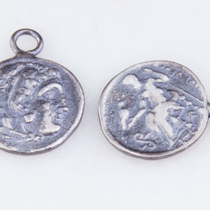 Small Roman, Greek Medallion Coin Charm in Oxidized Sterling Silver, Medallion Pendant, Ancient Roman, Greek Coin Charms, VC09