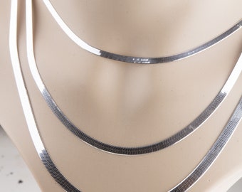 925 Sterling Silver Herringbone Chain Necklace – Italian Made – 3mm To 7mm Widths – Lobster Clasp – Unisex