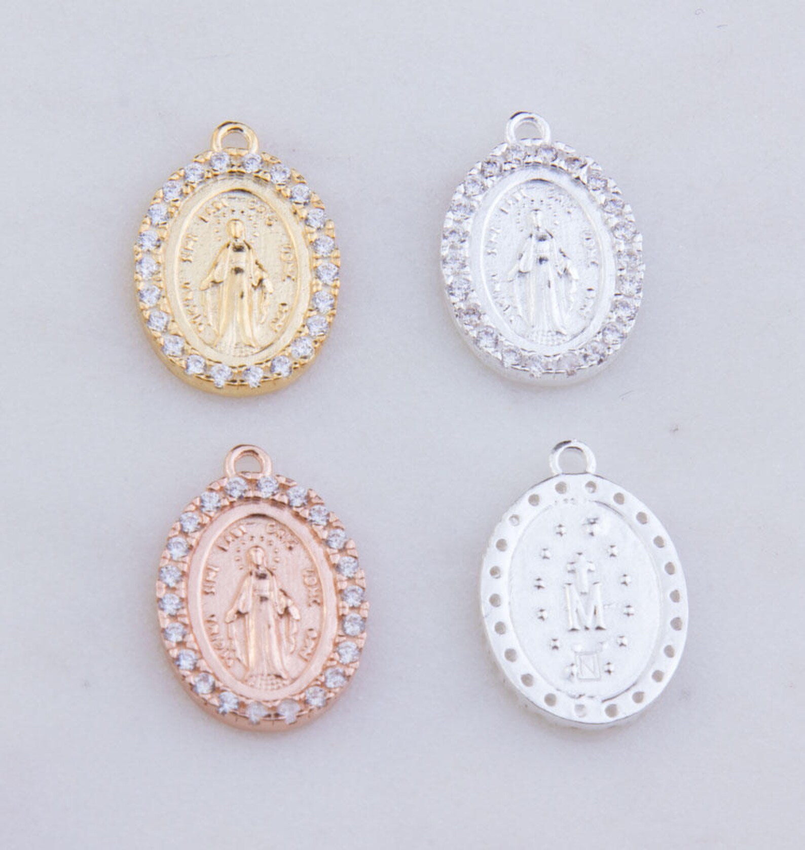 Virgin Mary Oval Pendant With Czs in Sterling Silver, Gold Plated OR ...