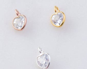 Set of 10, 30, 50 OR 100 - Tiny CZ Heart Shaker Drops in Gold Plated, Sterling Silver, Rose Gold Plated, Heart Shape CZ Drop Charms CM73GC