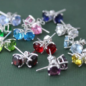 Sterling Silver 6mm Round Crystal Post Earrings, Birthstone Colors, Stud Earrings, Birthday Gift, Birthstone Sterling Silver Post, SER228