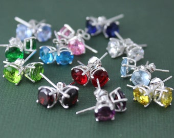 Sterling Silver 6mm Round Crystal Post Earrings, Birthstone Colors, Stud Earrings, Birthday Gift, Birthstone Sterling Silver Post, SER228