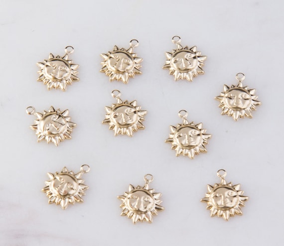 10pcs-Sun Face Charm in Sterling Silver OR Gold Filled, Beach Charms, Shaker Charms,Sun Face Charm, Lightweight, Hollow Sun Charm HCIN249