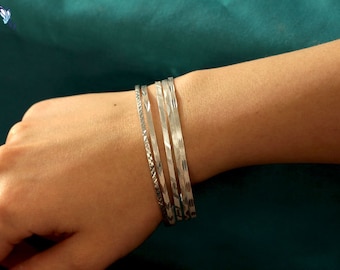 Bracelet jonc en argent sterling x diamant, grand jonc en argent, jonc diamanté, bracelet jonc, joncs empilables, SCBR080