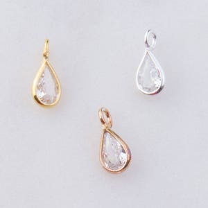 Set of 10, 30, 50 OR 100- Tiny CZ Teardrop Shaker Drops in Gold Plated, Sterling Silver, Rose Gold Plated, CZ Drop Charms, Teardrop CM71GC