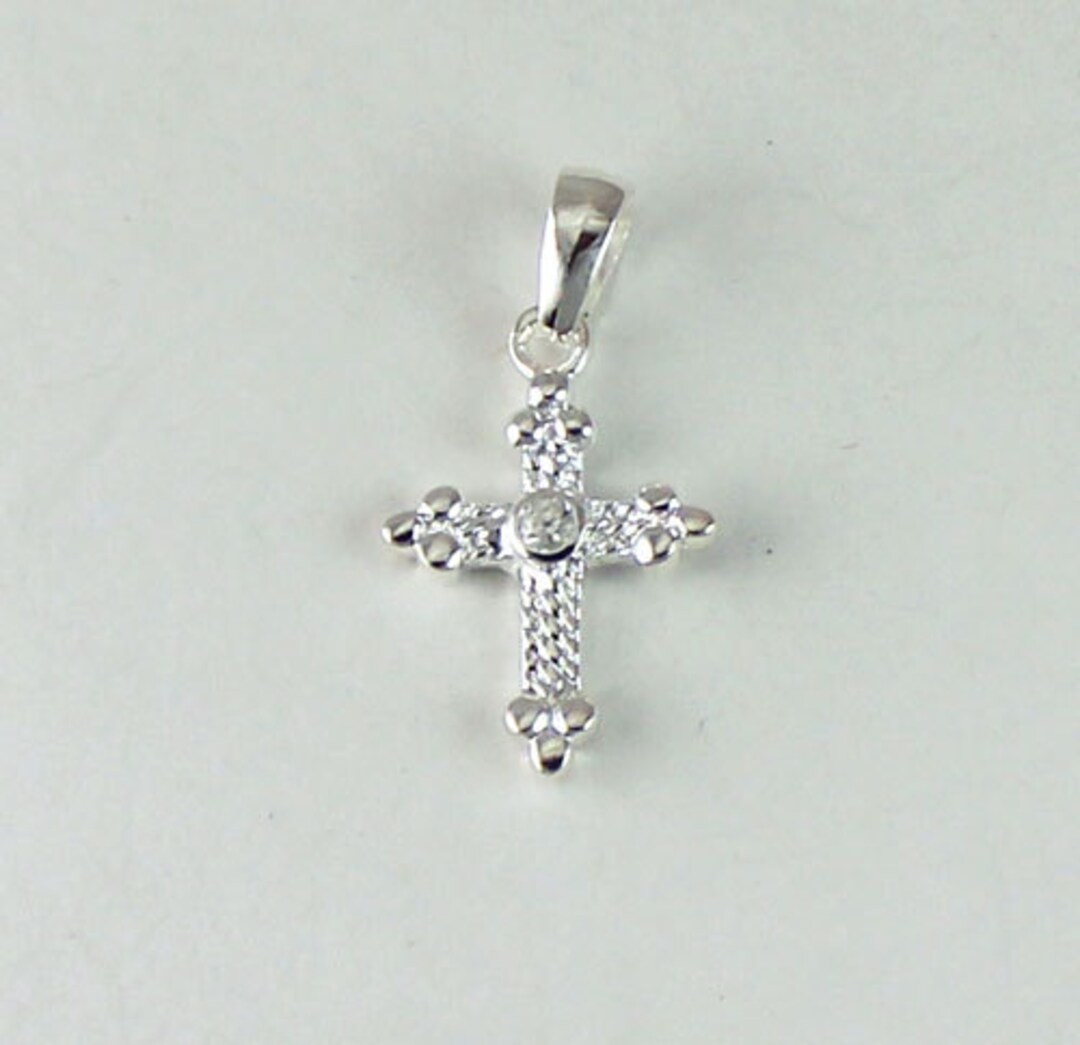 Sterling Silver Cross With CZ Center, Cross Pendant, CZ Cross Pendant ...