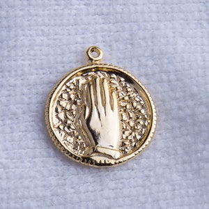 Praying Hands Gold Plated on Sterling Silver Charm, Religion Charms, Christian Charm, Small Christian Religion Charm, CM254R