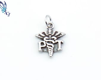 Physical Therapist Charm, Sterling Silver, Medical Charm, Medicine, Doctor, PT, Caduceus Jewelry, Necklace Pendant, Simple Jewelry, CM048MD