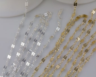 Cadena de encaje de 5, 10, 25, 50 o 100 pies, gargantilla, cadena de eslabones de doble barra, plata esterlina, chapada en oro, cadena por pie, cadena de joyería permanente SCNF126