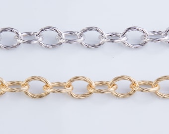 Strukturierte Seil Große ovale Kette aus Sterling Silber und Gold filled, Für Armband, Halskette und Ohrringe, Schwere große ovale Gliederkette SCNF293